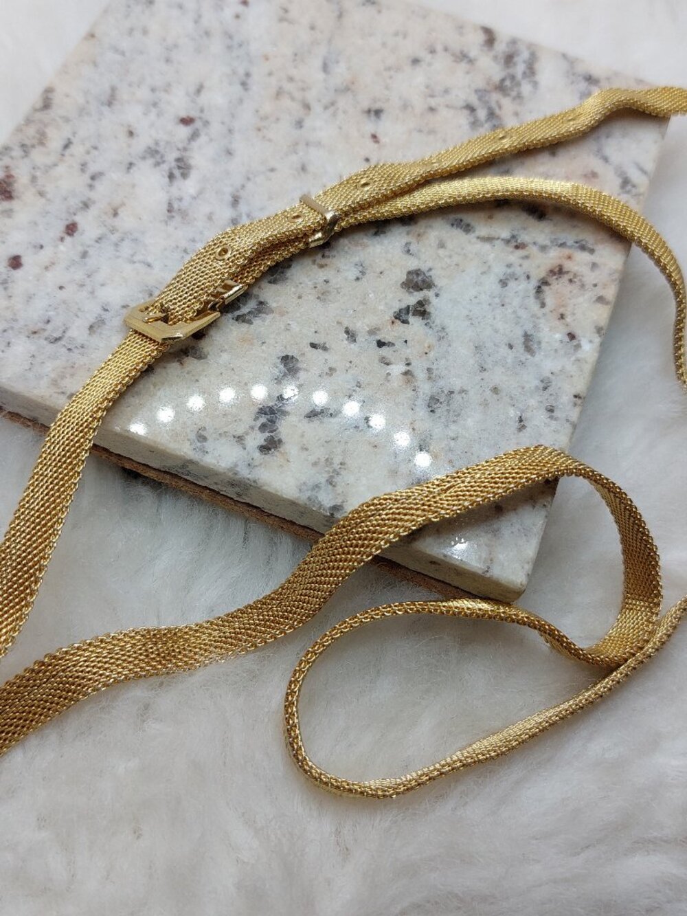 Vintage Retro Gold Tone Mesh Adjustable Belt with Gold Buckle